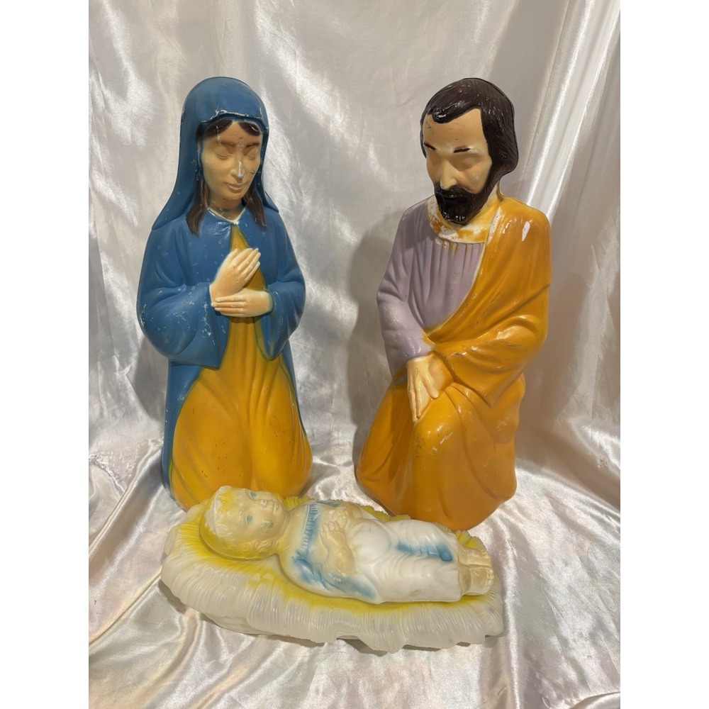 17" Empire Nativity Jesus, Mary & Joseph Christmas Blow Mold Set - 1970's AS IS